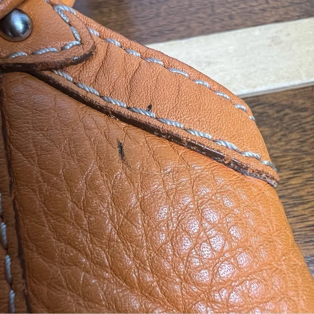 Cole Haan - Women's Vintage Pebbled Leather Orange Hobo Purse Slouchy Ruched Y2K